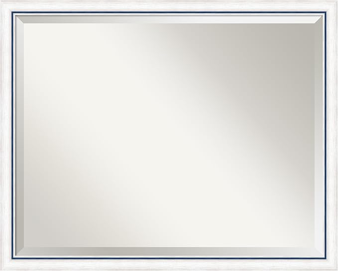 Amanti Art White Wall Mirror 24x30 Morgan White Blue Rectangle Bathroom Mirror for Wall Decor Living Room, Large Modern Wood Frame, Hangs Horizonally and Vertically, Bathroom Decor, Beveled Edge