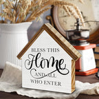 Rustic Home Decor, Bless This Home and All Who Enter House Shaped Wood Family Sign, Farmhouse Living Room Decor