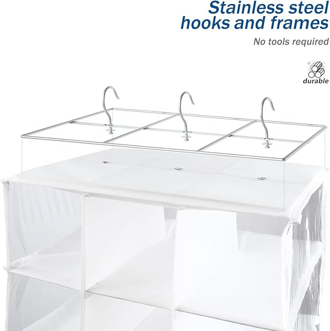 coastal rose Hanging Shoe Closet Organizer, 30 Sections Hanging Closet Organizers and Storage Shelves with 6 Mesh Pockets, Space Saving Shoe Rack Holder Hanger, White