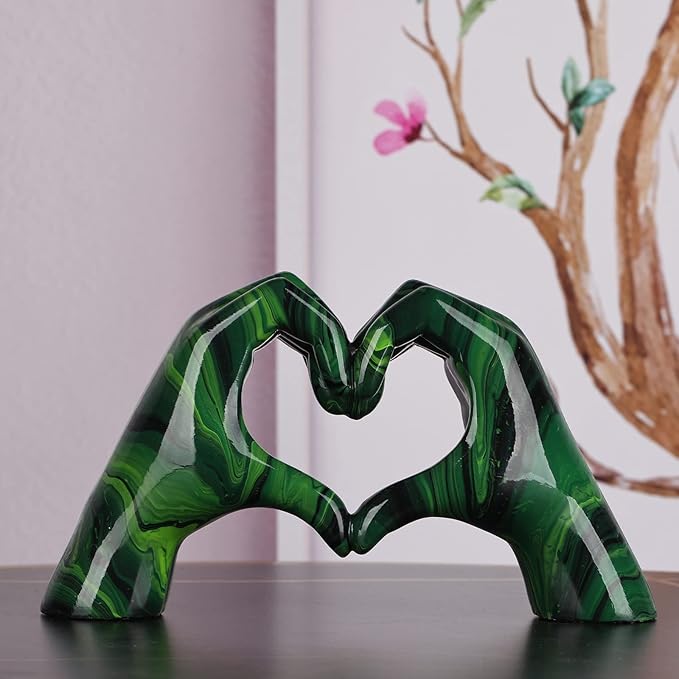 DOVDOV Resin Sculpture, Fluid Green Heart Decoration, Modern Art Statue for Home Decor for Valentine's Day, Wedding, Anniversary