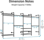 Timate F4 Wall Mounted Clothes Rack Industrial Pipe Clothing Rack for Hanging Clothes, Expandable Garment Rack Heavy Duty Wardrobe Closet Organizer and Storage, Black Adjustable Industrial Closet Kit