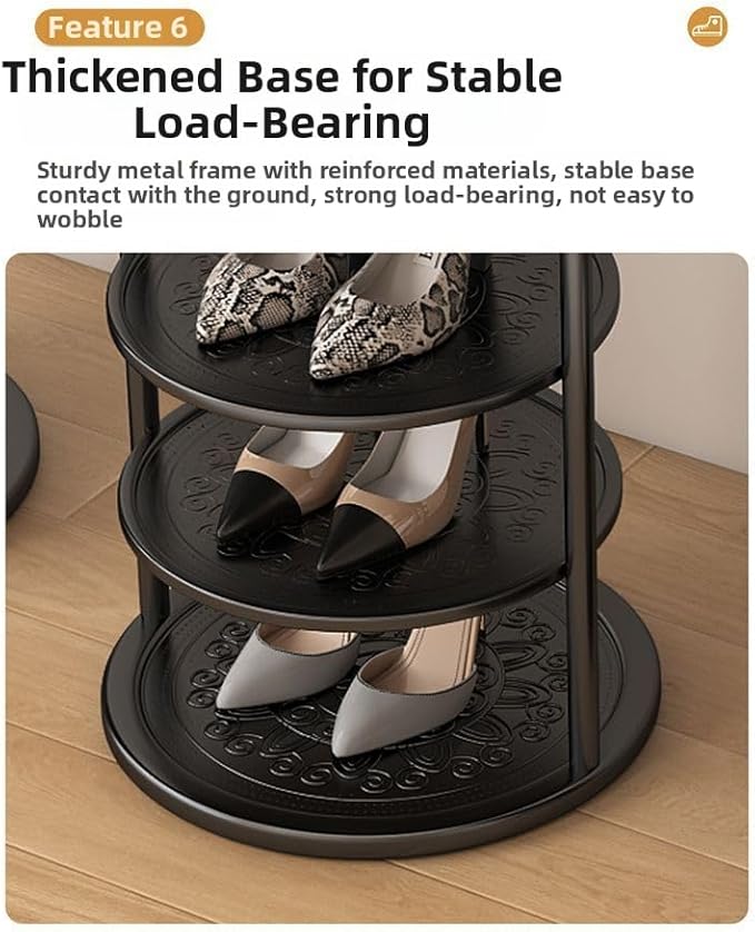Bamboo Shoe Rack Organizer, 2-10 Tiers, Natural or Tea Color, No-Tool Assembly, Foldable Storage Shelf (Round Eight-Layer Gold)