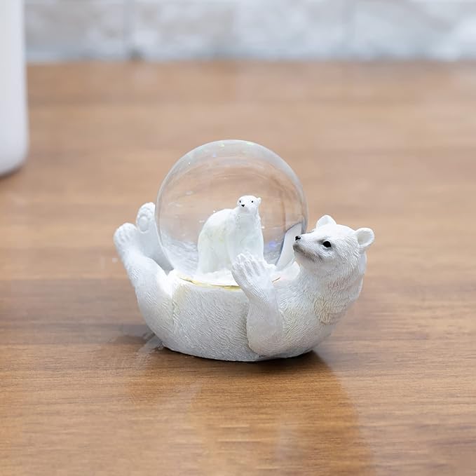 Elanze Designs White Polar Bear Mommy and Cub Magical Whimsical Tabletop Dresser Nightstand Figurine Miniature 45MM Sturdy Polyresin Glitter Water Snow Globe Decoration