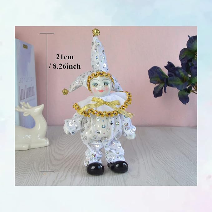 Maxyoung 8 Inch Italian Eros Porcelain Doll, Cute Triangel Clown Dolls, Vintage Figurine, Collectible Toys, Christmas Halloween Birthday Gift, Movable Joints