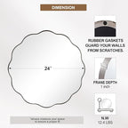 ANDY STAR Brushed Nickel Round Bathroom Mirror, 24 Inch Round Circle Mirror in Stainless Steel Metal Frame, Large Silver Frame with Unique Wavy Design