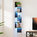 Qupui 5-Tier Corner Shelf with LED Lights, 49 Inch Floating Wall Mounted Corner Shelf for Bedroom Living Room Bathroom, Black Corner Bookshelf Display Stand with RGB Lighting