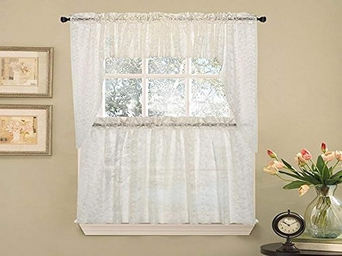 Kitchen Curtains for Windows ✅ 40+ Styles & Colors ✅ Swag, Valance, Tier Sets & Panels ✅ Cafe Curtains for Farmhouse, Rustic, Modern Décor, Priscilla Ivory, 36" Tier