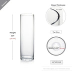 WGVI Quality Thick Weighted Clear Cylinder Glass Vases, 3" W x 10" H, Flower Bud Vase Skinny Narrow Floral Bouquet Container for Wedding Centerpieces Tabletop Pen Brush Holder, 1 Piece