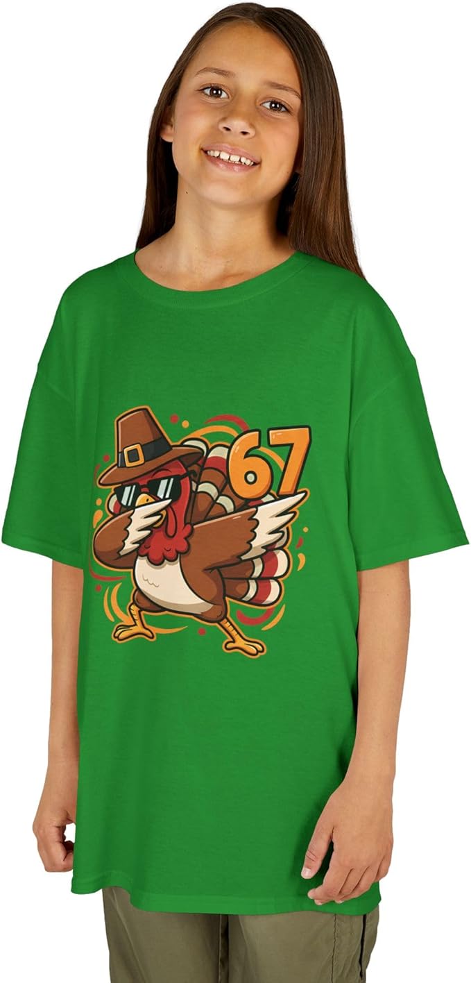 Dabbing Turkey 67 Funny Thanksgiving Pilgrim Kids Boys Girls Cool Swag Retro Fall Football Feast