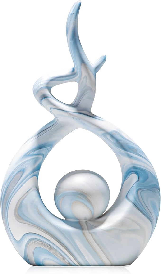 Blue Sculpture Home Decor, Modern Living Room Decorations, Ceramic Statues Coffee Table Decor, Centerpiece for Dining Room, Abstract Art Home Décor Accents (10.91" H × 6.69" W)