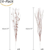 SLK 16-Pack Artificial Glitter Berry Stem Ornaments, Christmas Decorative Glittery Twigs, Picks, Branches for Tree, Wreath, Small Vase, Halloween Party (Rose Gold)