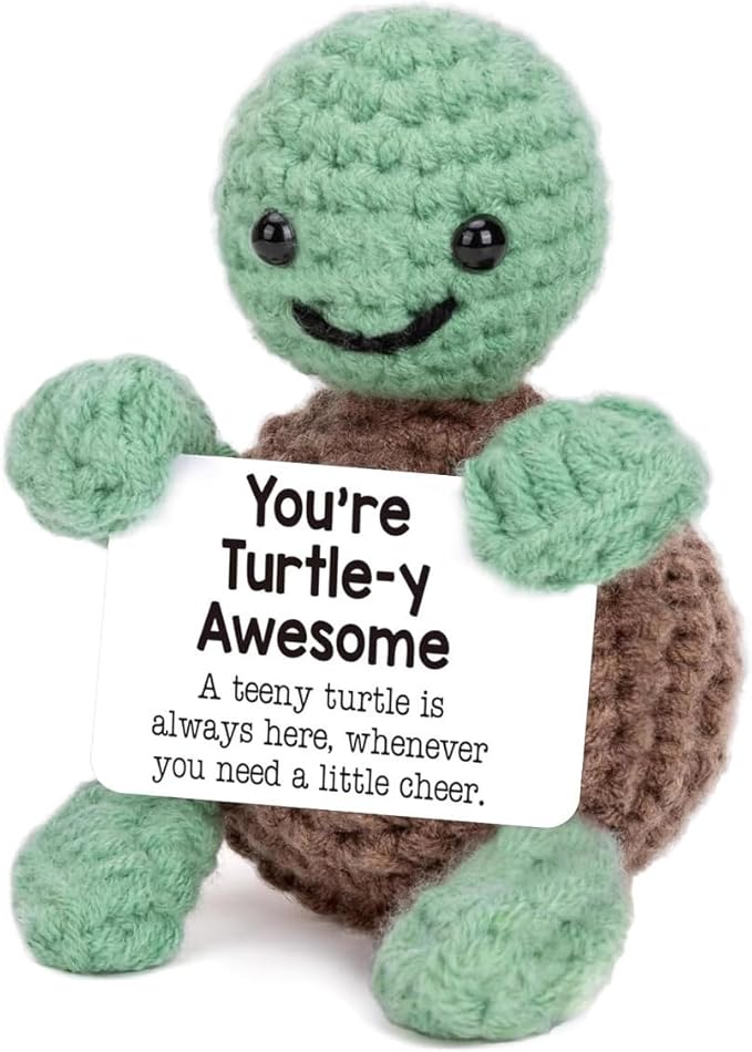 mini Positive Dolls Bulk Gifts - 4pcs Cute Emotional Support Animals Desk Decor with Cards, Emotional Support Crochet Animals for Friends, Funny Knitted Small Gifts for Christmas.