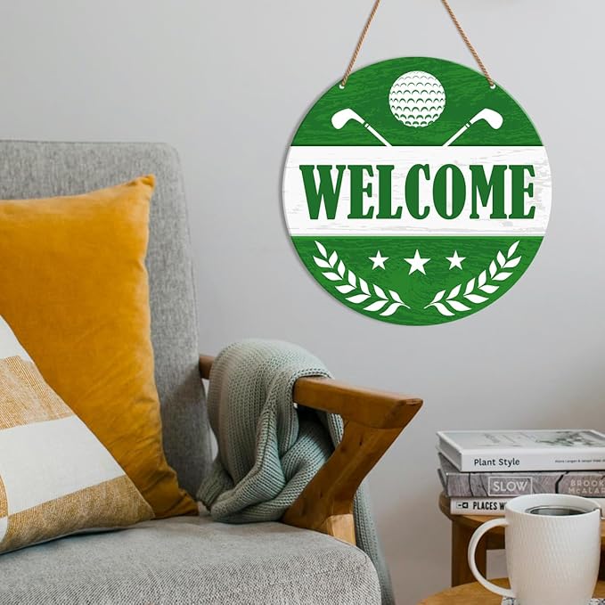 HSNBT Golf Ball Welcome Sign for Front Door, Golf Ball Welcome Sign Decor for Porch Yard Sport Wall Hanging Signs Decorations Gift for Golfer Golf Lover