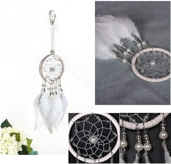 Dream Catchers for Cars Rear View Mirror, Small White Feather Dream Catcher Wall Hanging Decorations Car Charm Ornament