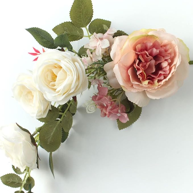 2Pcs Artificial Peony Flower Swag 16in Decorative Swag with Eucalyptus Leaves, Decorative Floral Swag, Artificial Rose Swag, Silk Floral Swag Wedding Arch Flowers for Ceremony Home Wall Door(Pink)