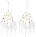 uxcell 2pcs Dream Catchers, Small Handmade Feather Dreamcatcher Supplies Car Charm with Crystal Beads Wall Hanging Decor for Home Car Decoration Ornament Women Friend Gift, White/Silver