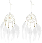 uxcell 2pcs Dream Catchers, Small Handmade Feather Dreamcatcher Supplies Car Charm with Crystal Beads Wall Hanging Decor for Home Car Decoration Ornament Women Friend Gift, White/Silver