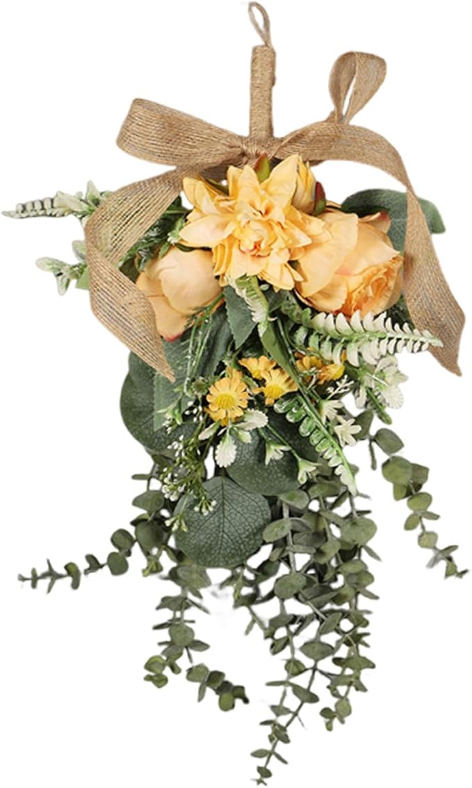 Qianly Artificial Floral Swag Garland Outdoor Indoor, Decorative, Flower Teardrop Wreath, Hanging for Office Holidays Festivals Wall, Orange