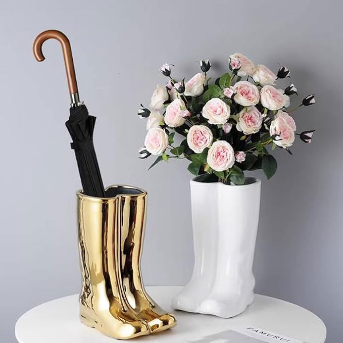 GLigeT Umbrella Stand Holder, Creative Boots Shape, Porcelain Ceramic, White