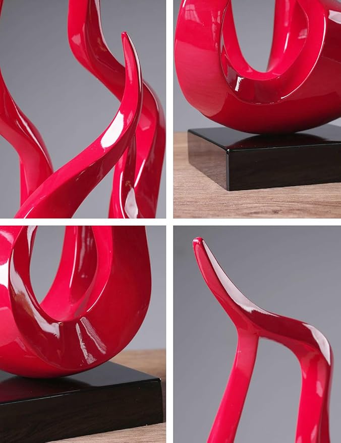 Abstract Sculpture Decor Modern Art Gift Holy Flame Figurine Statue for Bookshelf Table Desktop Office Red 16.5 Inch