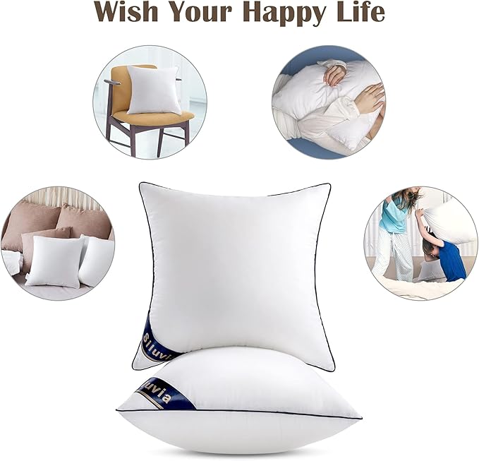 Siluvia Euro Pillows 26x26 Pillow Inserts Set of 2 Square Throw 26 Pillow with 100% Cotton Cover for Sofa, Couch, and Bed - White