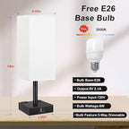 Touch Bedside Table Lamp For Nightstand - 3-Way Dimmable Night Lamp with USB A + Type C Charging Ports and two AC Outlets, Small Desk Light with E26 LED Bulb for Bedroom Living Room ,WHITE BLACK