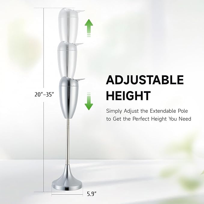 CO-Z Adjustable Ash Tray, 2-in-1 Standing Ashtray for Outside Patio Indoor Use with Extendable Pole, 20-35 in. Windproof Standing Tabletop Cigarette Butt Disposal, Covered Ash Holder for Home, Chrome
