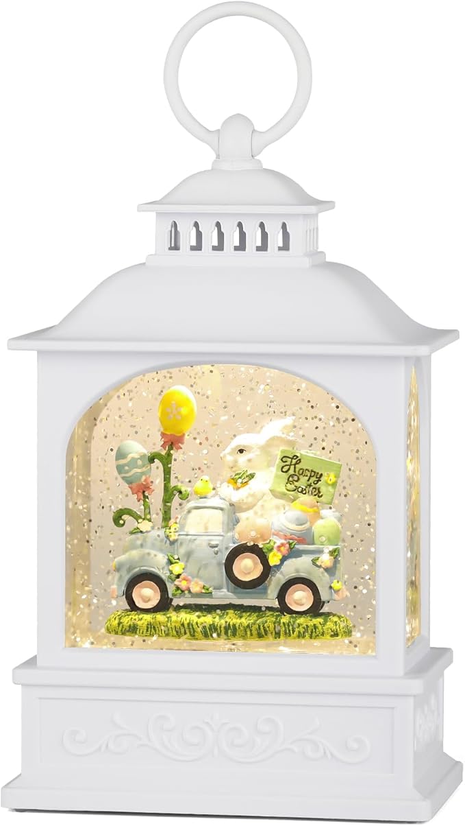 Easter Truck Snow Globe, 6H Timer Easter Snow Globe Glitter Bunny Spring Decor Easter Decorations (Bunny Truck)