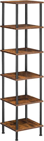 HOOBRO 6-Tier Corner Shelf, Corner Square Rack Display Shelf, Tall Storage Rack Plant Stand, Bookcase for Small Spaces, Living Room, Home Office, Kitchen, Rustic Brown and Black BF55CJ01