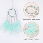 Pretty Jolly Crystal Stone Small Dream Catchers Mint Green Feathers Mini Dreamcatchers with Beads for Cars Rear View Mirror Hanging Decoration Good Luck Travel Charm Bedroom Ornaments for Women Girls