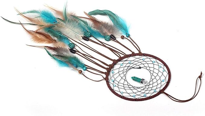 MOONFLY Dream Catcher Handmade Traditional Feather Dreamcatcher Hanging Home Wall Decoration Craft Ornament for Home, Bedroom, Kids, Native American Style Décor(Turquoise)