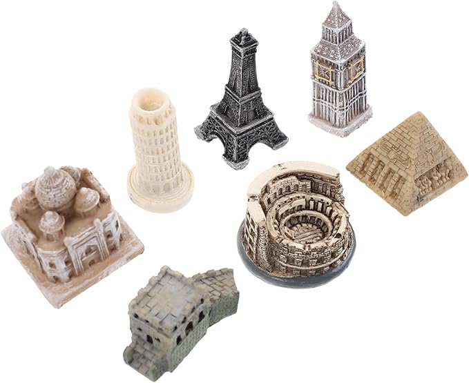 Toddmomy 7pcs Miniature World-Famous Architectural Model Set Eiffel Tower Colosseum Leaning Tower Decorative Metal Building Models for Home Decor