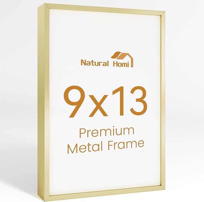 9x13 Aluminum Metal Picture Frame,Tempered Glass Gold Photo Frame 9x13 for Family Photo,Posters,Art,Document to Wall Mount Horizontally or Vertically