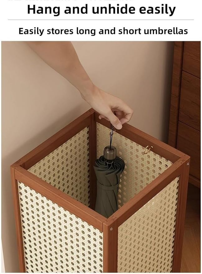 Indoor Umbrella Stand, Vertical Umbrella Storage Basket, Square Cane Holder, Suitable for Entryway, Corner or Office(Brown)