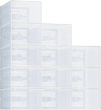 NEWBULIG 12 Pack Clear Shoe Storage Boxes, Shoe Organizer for Closet with Lid, Durable PE Transparent Shoe Containers Ideal for Sneakers, Heels & Boots, White