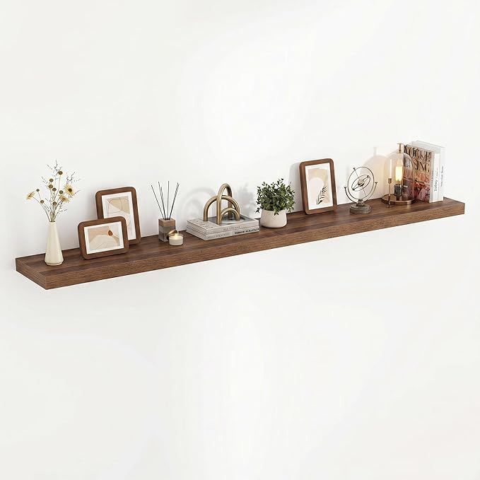 Acovy 72 Inch Floating Shelves, 3D Textured Wood Grain, 72"x9.25"x1.5" Inch Deep Floating Shelves for Wall, Wooden Shelves for Bathroom, Bedroom, Living Room, Walnut, 1 Piece