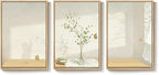 Framed Botanical Neutral 3 Piece Wall Art for Living Room, Minimalist Butterfly Sunshine Canvas Artwork for Walls, Peaceful Sill Life Illustration Print Bedroom Dining Room Office Wall Decor, 16x24 In