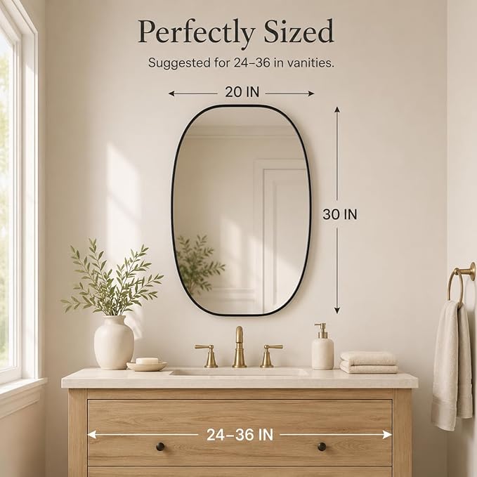 USHOWER Black Oval Arch Bathroom Mirrors for Over Sink, 20x30 Inch Bathroom Vanity Mirror for Bathroom, Bedroom, Vanity, Entryway, Aluminium Frame, Anti-Rust, Modern Wall Decor