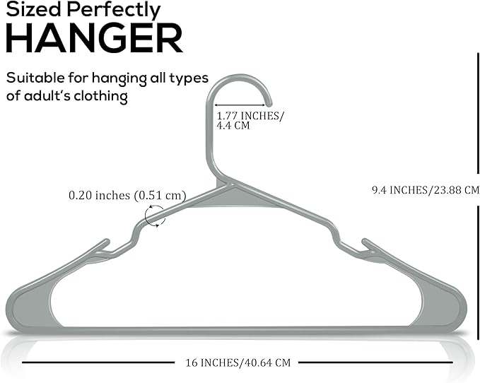 Utopia Home Plastic Hangers 100 Pack - Perfect Space Saving Clothes Hanger - Durable and Strong - Perfect Closet Organizers with Shoulder Grooves (Grey)