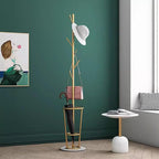 Metal Umbrella Stand with Coat Rack,Modern Umbrella Holder for Entryway,Freestanding Umbrella Rack with Marble Base,Tall Umbrella Storage for Indoor Outdoor Patio(66.9″, Gold Black)