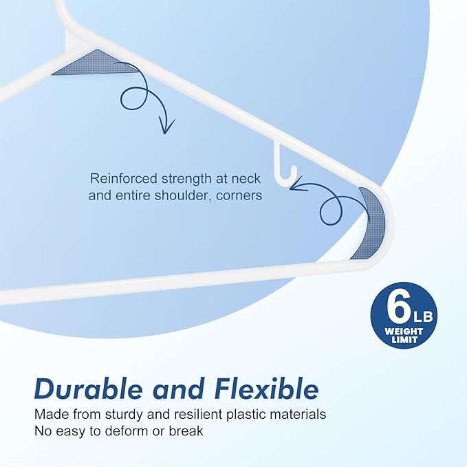 HOUSE DAY White Plastic Hangers 40 Pack, Plastic Clothes Hangers with Built-in Strap Hooks, Space Saving Slim Hanger for Closet Organizers and Storage, Durable Clothing Hanger for Shirts Blouses Tops