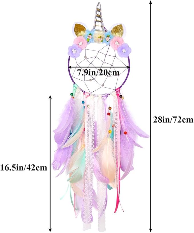 QtGirl Dream Catchers for Kids Unicorn Wall Decor for Girls Bedroom Flower Feather Wall Hanging Decoration