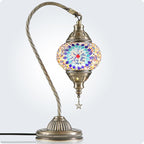 Yarra-Decor Turkish Moroccan Lamp with Bronze Base 3 Color Options Handmade Swan Neck Tiffany Mosaic Glass Bedside Lamps for Bedroom (LED Bulb Included)(1)