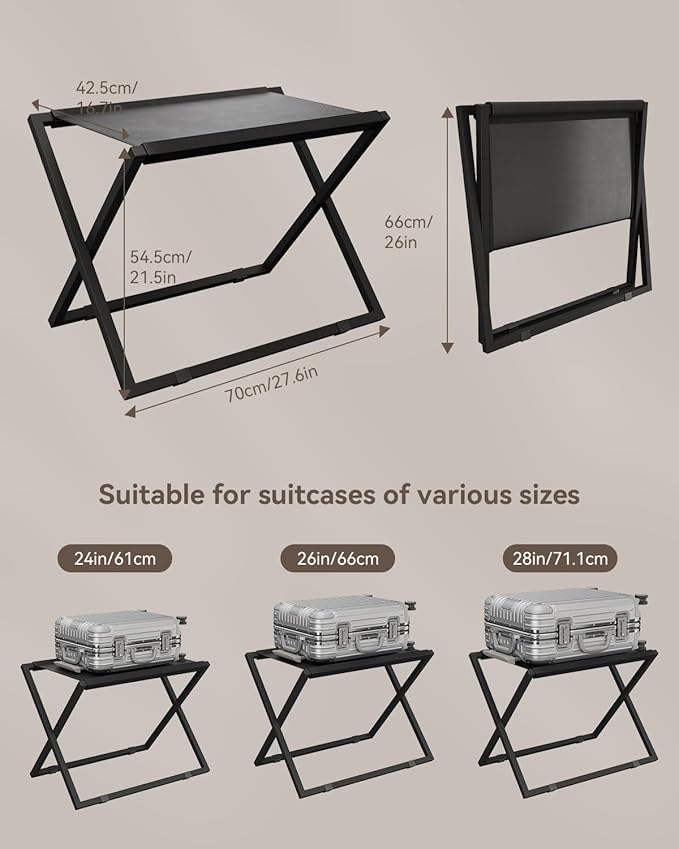 IBUYKE Luggage Rack for All Suitcase Sizes,Foldable Suitcase Stand,Metal Luggage Holder,Easy to Assemble for Bedroom Living Room Hotel,Black TLR001B-2
