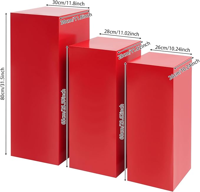 6Pcs Square Display Pedestal Stands Set for Party, Metal Display Stand Plinth Pillars, Cake Stands Pillars for Wedding Birthday Art Decor Risers, 11.8*31.5" (L), 11.02*25.6" (M), 10.24*23.6" (S)