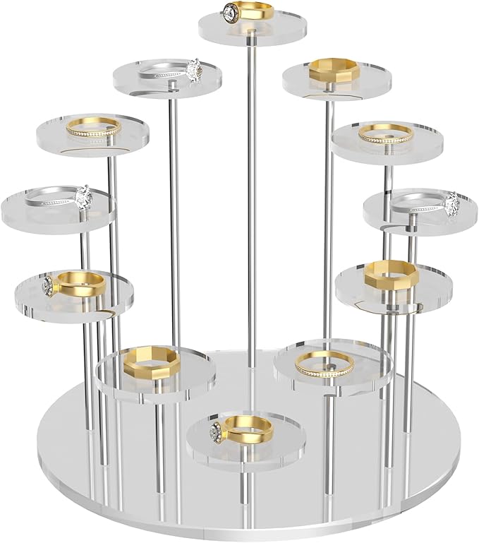 Round Acrylic Display Riser Stands, 12 Tier Jewelry Display Stands for Rings Earrings Mini Figurines 1 Pack(Clear)
