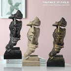 fazhongfa Thinker Statue - Silence is Gold Modern Decor Creative Abstract Art Figurine Resin Sculptures Decoration Room Home Study Office Figurines for Desktop Shelf Table Ornament (Silver)