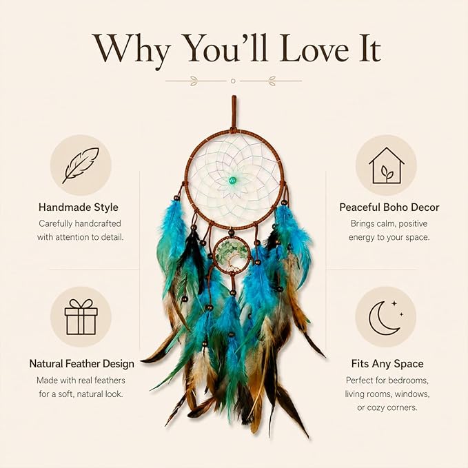 AWLEE Dream Catchers Tree of Life with Handmade Feather Blue Dreamcatcher for Kids Boys Bedroom Wall Hanging Decor Nursery Wall Art Ornament Craft Decoration