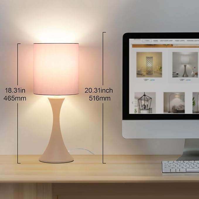 Seaside village Pink Touch Lamp, 3 Way Touch Control Desk Lamp, Bedside Dimmable Lamp Decorative Nightstand Lamp, Small Night Light for Girls, Living Room, Dorm, Home Office, 9W LED Bulb Included