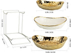 jessie 3 Tier Ceramic Fruit Basket for Kitchen Counter with Metal Stand, Fruit Bowls with Rack, Porcelain Bowls for Vegetable Bread Candy Snack Nuts Dessert Cake Tray (Gold Triple Layer)